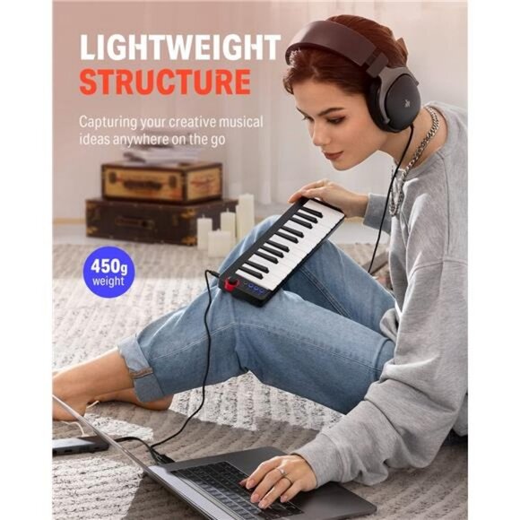 USB MIDI Keyboard Controller 25-Key, Donner N-25 w/ Velocity-Sensitive Mini Key - Picture 5 of 6